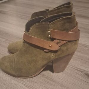 rag & bone Olive Suede Ankle Boots with Tan Strap